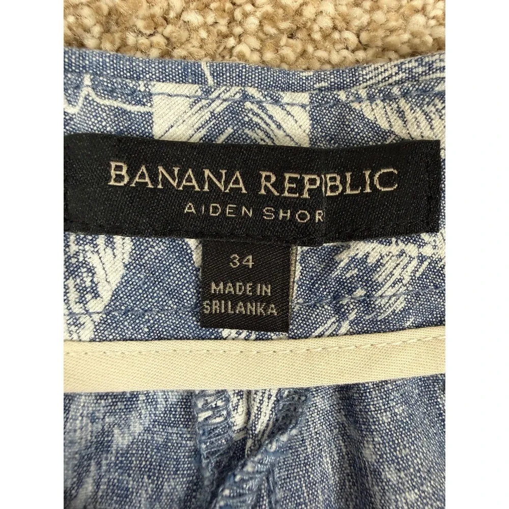 Banana Republic Aiden Shorts Mens 34 Blue White Tropical‎ Linen Cotton Coastal